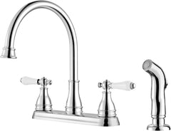 2-Handle Kitchen Sink Faucet with Side Sprayer High Arc Polished Chrome Finish 1.8 GPM Flow Rate 3 or 4 Hole Installation Ceramic Disc Valve