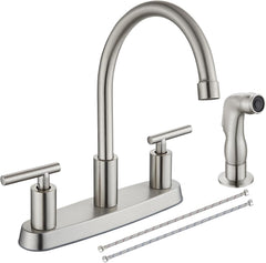 Kitchen Faucet with Side Sprayer, 2-Handle 4 Hole, Brushed Nickel