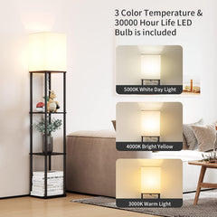 SUNMORY Floor Lamp with Shelves, Standing Lamps for Living Room, Black | 3 CCT LED Bulb Include, 4-Tier Display Bookshelf, 63" Tall Corner Shelf Lamp, Modern Style for Bedroom, Office, Home Decor