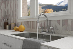 2-Handle Kitchen Sink Faucet with Side Sprayer High Arc Polished Chrome Finish 1.8 GPM Flow Rate 3 or 4 Hole Installation Ceramic Disc Valve