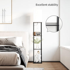 SUNMORY Floor Lamp with Shelves, Standing Lamps for Living Room, Black | 3 CCT LED Bulb Include, 4-Tier Display Bookshelf, 63" Tall Corner Shelf Lamp, Modern Style for Bedroom, Office, Home Decor