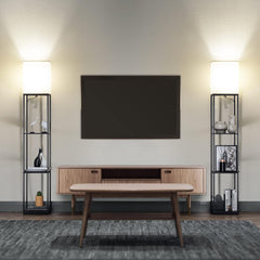 SUNMORY Floor Lamp with Shelves, Standing Lamps for Living Room, Black | 3 CCT LED Bulb Include, 4-Tier Display Bookshelf, 63" Tall Corner Shelf Lamp, Modern Style for Bedroom, Office, Home Decor