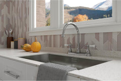 2-Handle Kitchen Sink Faucet with Side Sprayer High Arc Polished Chrome Finish 1.8 GPM Flow Rate 3 or 4 Hole Installation Ceramic Disc Valve