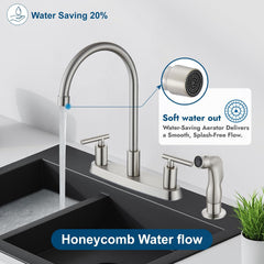 Kitchen Faucet with Side Sprayer, 2-Handle 4 Hole, Brushed Nickel