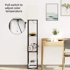 SUNMORY Floor Lamp with Shelves, Standing Lamps for Living Room, Black | 3 CCT LED Bulb Include, 4-Tier Display Bookshelf, 63" Tall Corner Shelf Lamp, Modern Style for Bedroom, Office, Home Decor