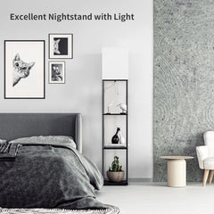 SUNMORY Floor Lamp with Shelves, Standing Lamps for Living Room, Black | 3 CCT LED Bulb Include, 4-Tier Display Bookshelf, 63" Tall Corner Shelf Lamp, Modern Style for Bedroom, Office, Home Decor